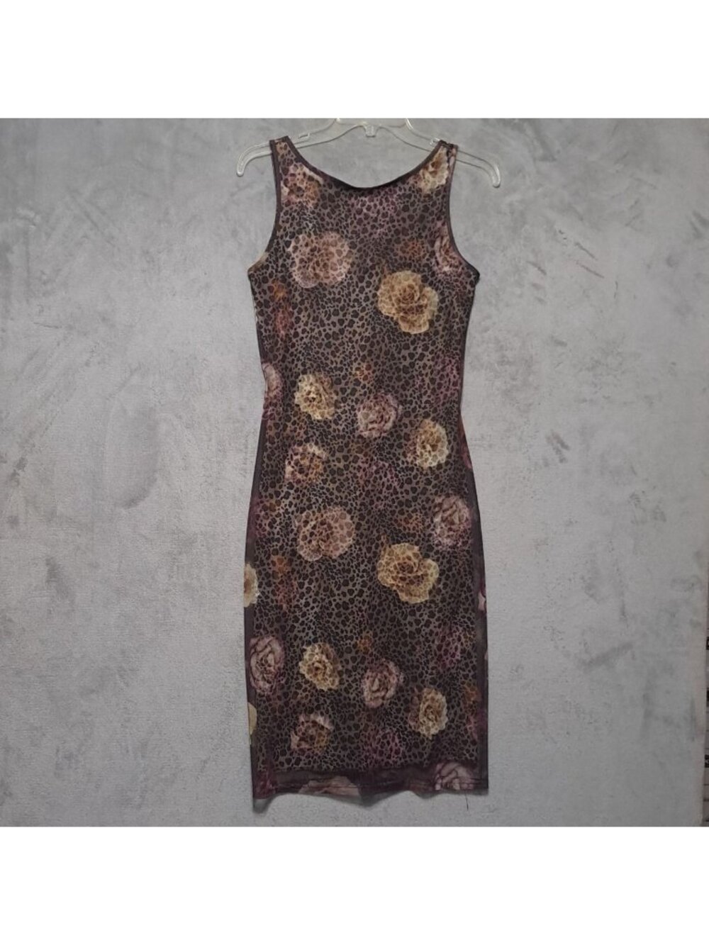 California Concepts Leopard Rose Print Sleeveless Mini Dress Brown